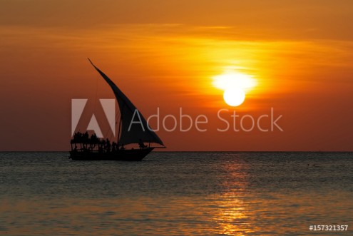 Picture of Stunning sunset captured north on Zanzibar Tanzania Africa Sailboat passing by